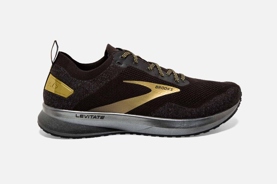 Brooks Running Shoes Mens Black/Gold - Levitate 4 Road - 8137-RFIGQ